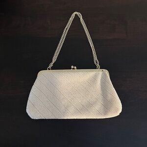 Vintage Cream Beaded Clutch Shoulder Bag